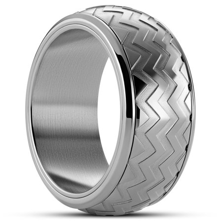 Tigris | 10 mm Silver-tone Zigzag Pattern Moving Ring for Men - Steel rings
