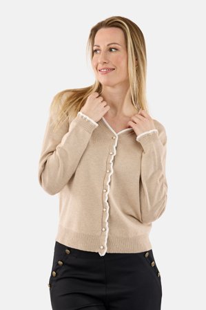 BRANDTEX - Strik Cardigan - Beige - Perleknapper