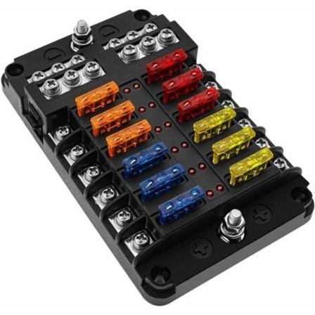 6/12-veis 12V sikringsboks, sikringsholderblad sikringsblokker med 16 sikringer 6 LED-indikatorlys Beskyttende deksel for bil Automotive Boat Marine 