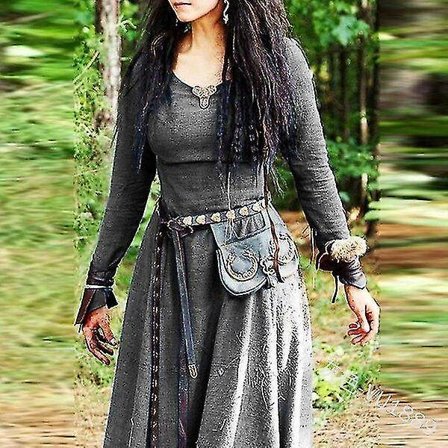 Medeltida klänning Kvinnor Långärmad Maxi Robe Vintage Fairy Elven Dress Renaissance Celtic Viking Gothic Kläder Fantasy Balklänning