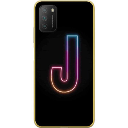 Kompatibelt Mobildeksel til Xiaomi Xiaomi Poco M3 Minimalistisk neonbokstav J i fargeskiftende lys mot svart bakgrunn