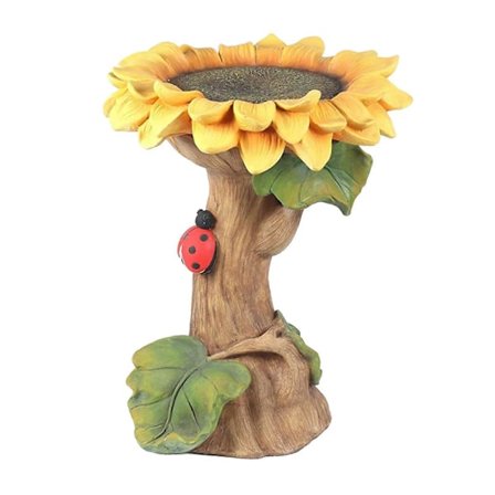 Polyresin Solsikke Fuglebad Have Blomsterstatue Ornament Vild Fuglefoder