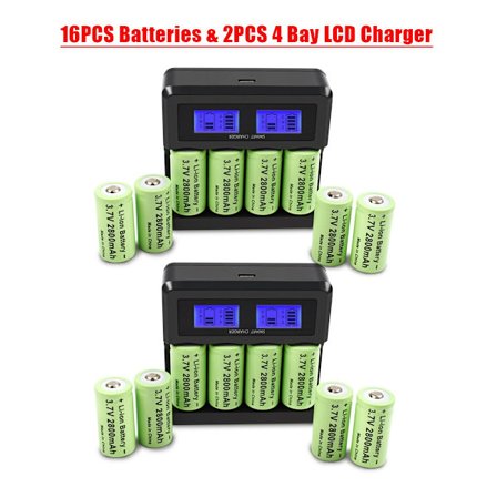 Powtree 16P 2800mAh genopladelig 3,7V Li-ion 16340 batterier CR123A RCR 123 ICR batteri til LED lommelygte rejsevægoplader