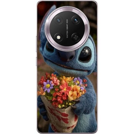 Kompatibel Mobilcover til Honor Honor Magic7 Lite Sød blå figur med store øjne, der holder en farverig buket i en varm og kær stil