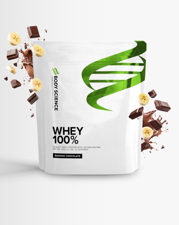 4 x Proteinpulver Whey 100% - 1 kg - Banana Chocolate - Body Science - Vassleprotein, Protein