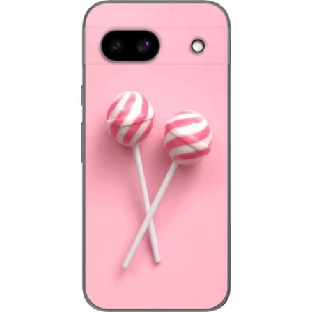 Kompatibelt Mobildeksel til Google Pixel 8a Rosa og hvite klubber på rosa bakgrunn - Søtt godtemotiv i pastell