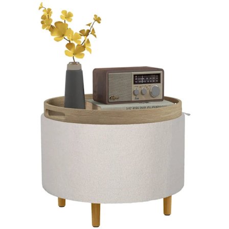 Rootz-jakkara - Teddy Fleece - Piilotettu säilytystila - Käännettävä kansi - Polyesteri - Valkoinen - 56cm x 56cm x 42cm