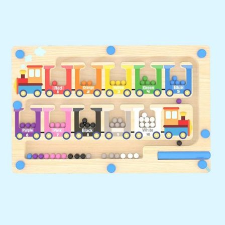 ING Magnetisk Labyrint Spil - Træ Tog Labyrint - Velegnet til børn i alderen 2-6 år - Læringsspil - Naturligt Træ