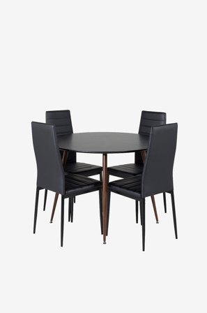 Venture Home - Spisegruppe Plaza med 4 stk stoler Slim - Svart - Spisegrupper - Fra Homeroom