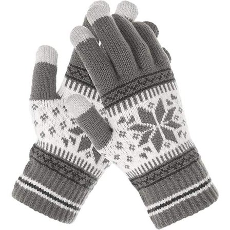 1 Par Vinter Touch Screen Handsker, Sneblomst Print Vinter Tykke Strikkede Handsker Tekstning Vanter Varme Touchscreen Vanter