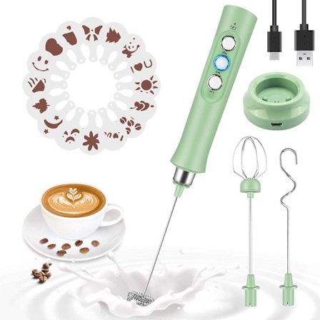 Tyst Handhållen Mjölkskummare - USB-uppladdningsbar, 3 Hastigheter för Cappuccino, Latte & Varm Choklad (Grön)