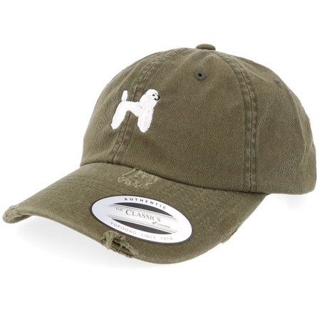 Iconic - Grön unconstructed Keps - Poodle Dog Olive Destroyed Dad Cap @ Hatstore