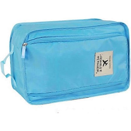 Bärbar Vattentät Förvaringsväska Kub Handtag Nylon Dragkedja Skoväska (blå)