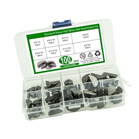 100 stk. Woodruff-kile sortiment kulstofstål bearbejdet halvmåne fastgørelsessæt