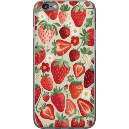Kompatibelt Mobildeksel til Apple iPhone 6 Dekorativt mønster med røde jordbær, grønne blader og små blomster