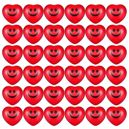 36 stk. Hjerteformede stressbolde med hjerter og smiley-ansigt til Valentinsdag P-yu Rød