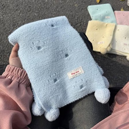 Søtt kattedobbeltsidig strikket skjerf, retro og allsidig halsvarmer, blå