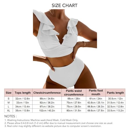 Dame 2-delt Bikini Volang Høy Midje Snøring V-hals Doble Skulderstropper Bikini Badedrakt for Strand Svømming Hvit M