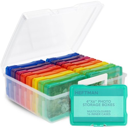QU*4 x 6 valokuvalaatikkoa sateenkaaren väreissä – läpinäkyvä valokuvien säilytyslaatikko, jossa 16 sisäistä valokuvien säilytyslaatikkoa, tilaa 1 600