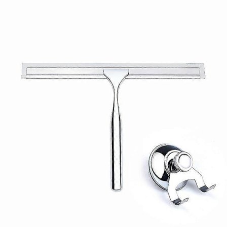 Glasskrape/vindusvisker i sinklegering og rustfritt stål for bad, hvit visker med sugekoppkrok.