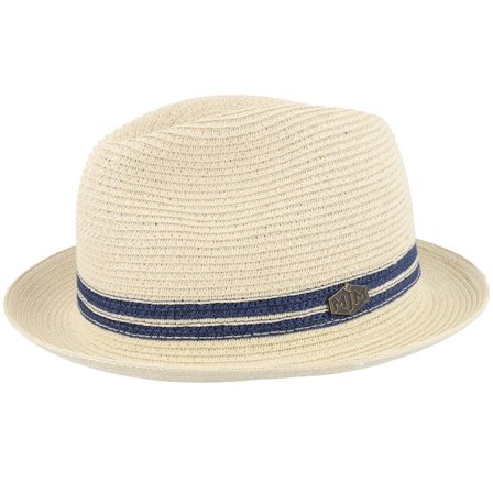 MJM Hats - Beige straw Hut - Duan Toyo Natural/Blue Straw Hat @ Hatstore