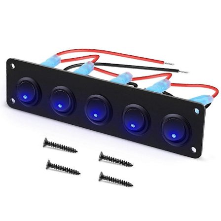 5-veis rundt dashbord vippebryterpanel vanntett 12-24V LED for RV Skip Yacht Marine Bil Mari