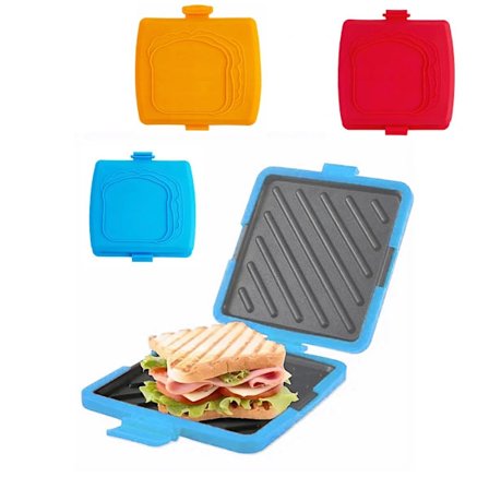 Trådløs brødrister, mikrobølgeovn i silikon, non-stick panne for deilige sprø smørbrød rød