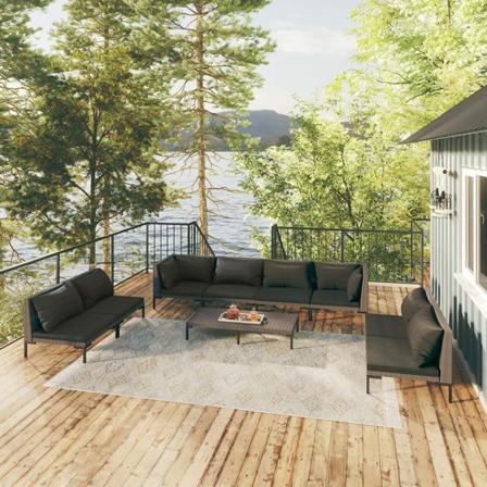 Vidaxl Loungegrupp För Trädgården M Dynor 9 Delar Konstrotting M Grå