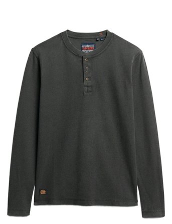 Waffle Long Sleeve Henley Top Black Superdry