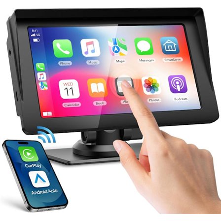 7 tuuman langaton Carplay-auto, kosketusnäytöllinen autopeli ja Android Auto, kannettava autostereo Bluetooth 5.0:lla, FM-lähetin, AUX