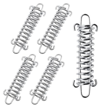 5 stk. fjærspennere, fjærer for solseil, spiralfjærer for solseil, bardunstrammere. Et must for campingturer