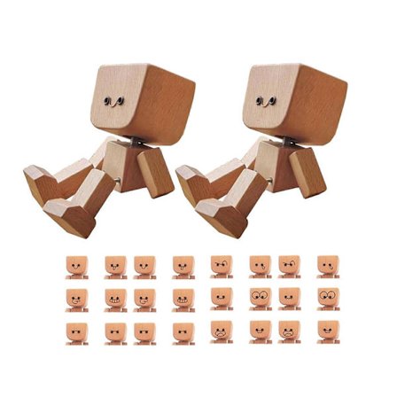 1/2 sæt rystende træmand figur med 12 magnetiske udtryk håndlavet rystende fødder trædukke bil instrumentbræt skrivebordsdekoration (LGL)