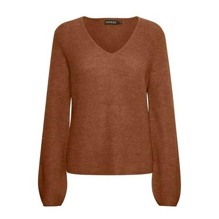 Soaked in Luxury V-neck Stickat brun, Dam Stickade tröjor & koftor, Dam, Storlek: L