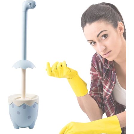 Toalettborste, silikontoalettborste, 3-i-1 multifunktionellt borsthuvud och snabbtorkande hållare, (Blå)