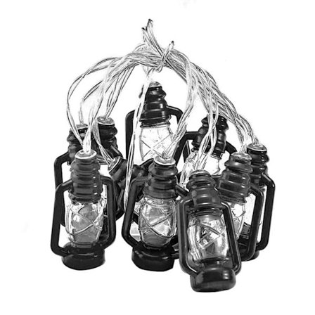 LED Musta Lyhty Valosarja Retro Vedenpitävä Energiaa Säästävä Muovinen Mini Petrolilamppu Retkeilyyn Lämmin Valkoinen 3m 20 Valoa Vilkulla