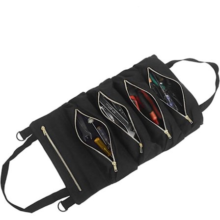 Roll Up Tool Bag, Roll Up Tool Organizer Bag With 5 Zippered Pockets For Car Motorcycle Electricians