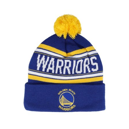 Outerstuff - NBA Blau Pom Mütze - Kids Golden State Warriors NBA Jacquard Royal/Yellow Cuffed Pom @ Hatstore