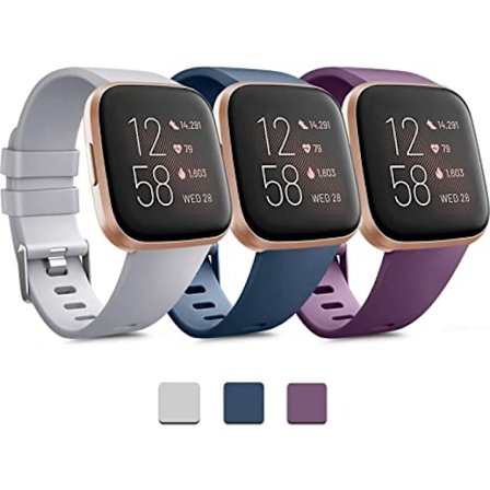 3 PAKKIA Pehmeää Silikonihihnaa Fitbit Versa 2 / Fitbit Versa / Fitbit Versa Lite - Klassinen Säädettävä Urheiluranneke Naisille ja Miehille Pienille 