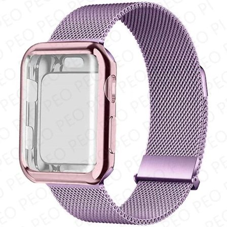 Milanese Loop+Fodral För Apple Watch Armband 45mm 44mm 38mm-42mm 41/40mm Metall Magnetiskt armband iwatch Serie 9 8 7 6 5 4 3 SE Rem