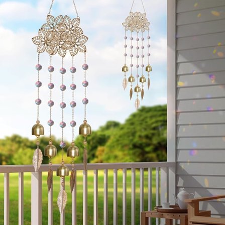 Elegante krystalvindspil med solfanger-effekt - 63,5 cm udendørs/indendørs hængende dekoration til have, terrasse, veranda, 2 stk.