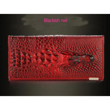 Kvinder pung møntpung Krokodillemønster Lang Pu Raffia Pu ægte læder håndtaske med stor kapacitet Liying Red