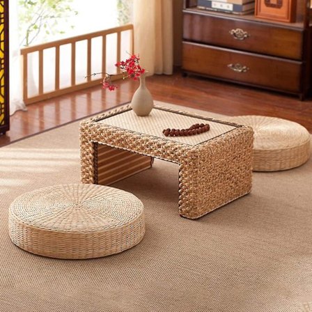 Tatami Pude Rundt Håndlavet Flettet Strågulvpude