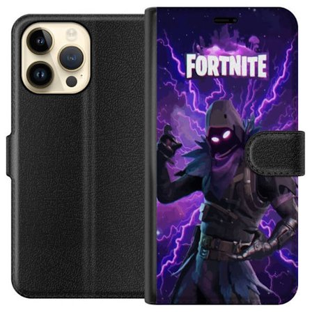 Kompatibel Tegnebogsetui til Apple iPhone 14 Pro Max Karakter i mørk lilla energistorm med glødende øjne, intense lyn og futuristisk atmosfære, som fo