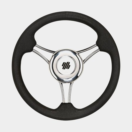 Powerboat steering wheel Ultraflex V21B, stainless steel & plastic, Ø350 mm, with hub, fits 3/4′′ (19 mm) steering shaft, black