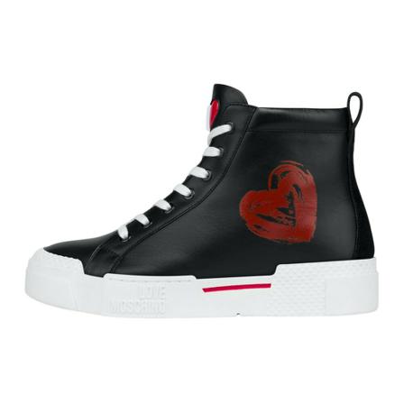 Love Moschino Botín Napa Brushstroke Heart Sort, Dame, Størrelse: 39 EU