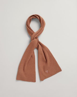 GANT - Ribbestrikket skjerf i ull, unisex til herre roasted walnut