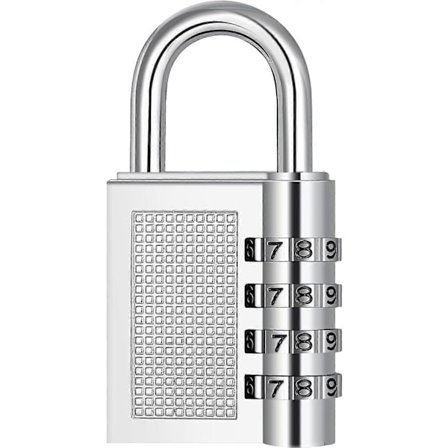 Kombinationslås til træningsskabe, 4-cifret skabslås, vandtæt kombinationslås til udendørs brug, hegn, porte, skure, nummerlås (sølv)