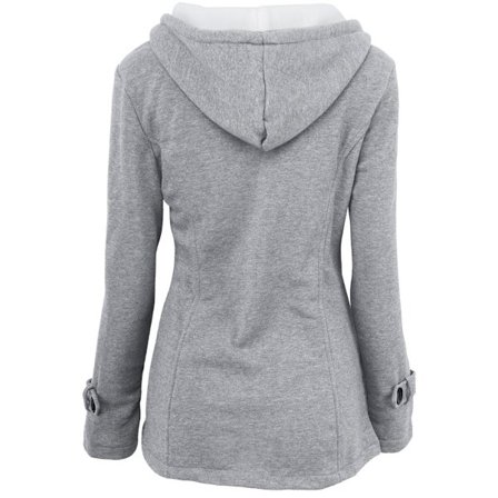 Mode Fleecejacka med Hornknappar och Huva för Dam - Varm Vinterjacka