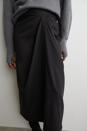 COS Women's Draped Wool-Blend Midi Skirt in Grey