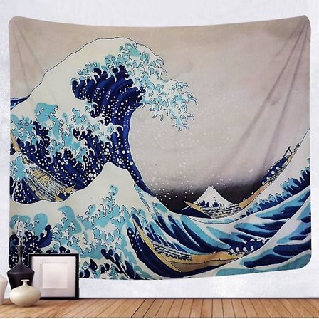 Wekity Gobelin veggteppe, Great Wave Kanagawa veggteppe med kunstnatur hjemmeinnredning for stue soverom sovesal dekor i 59,1x78,7 tommer